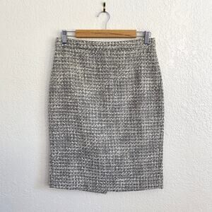 J.Crew Metallic Tweed Pencil Skirt Wool Blend Silver Gold White Gray Size 4‎